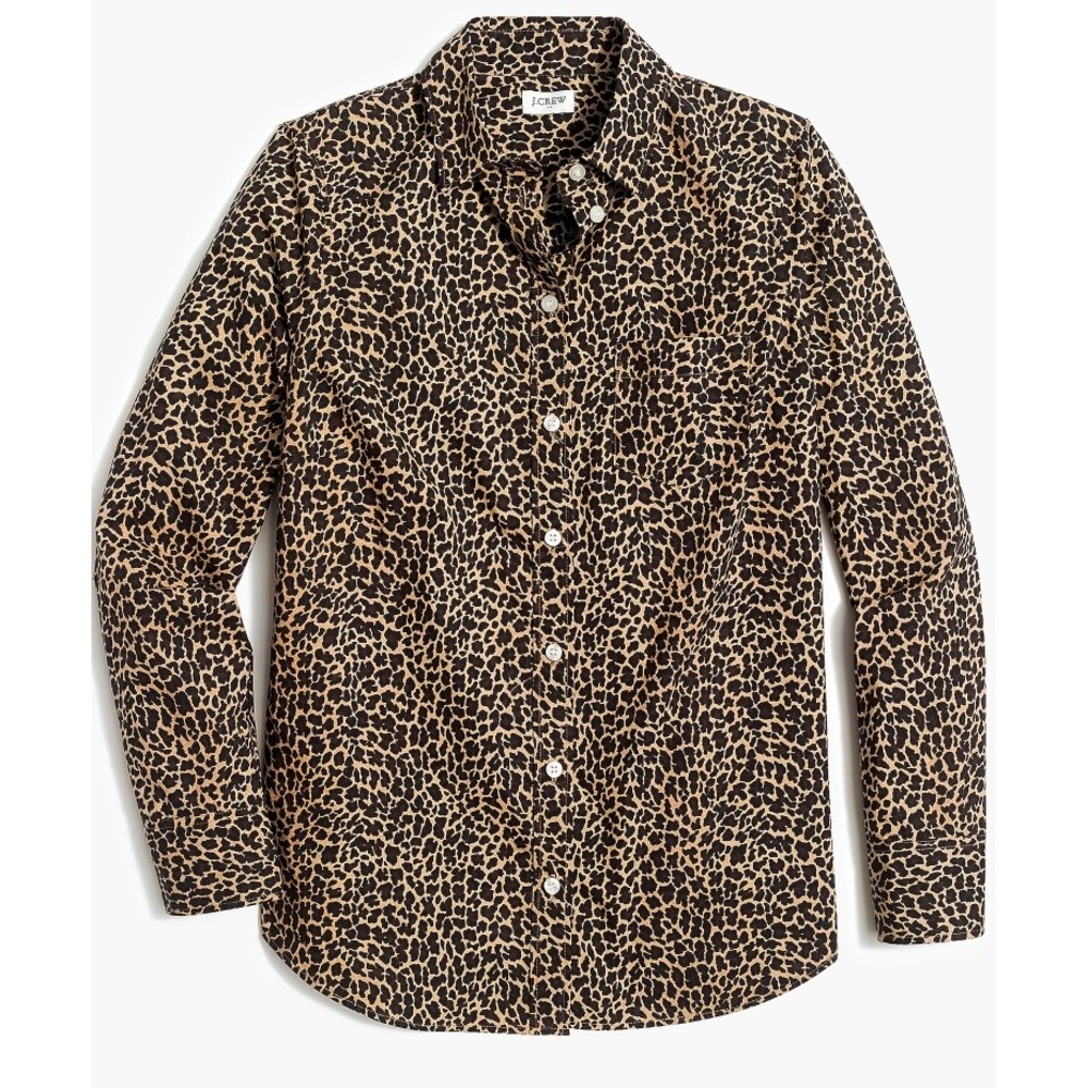 J.Crew Womens Leopard Print Button Up Shirt Signature Fit AD361 Brown Medium